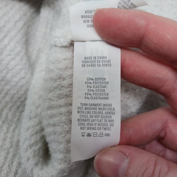 Aerie Waffle Knit Sweater Pullover Large Cotton Cozy Casual Off White Gray - Picture 7 of 9